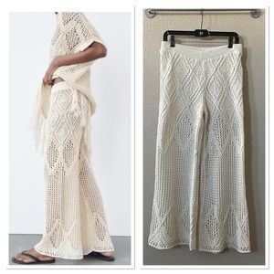 Zara High Waisted Open Knit Straight Leg Pants Sz:M